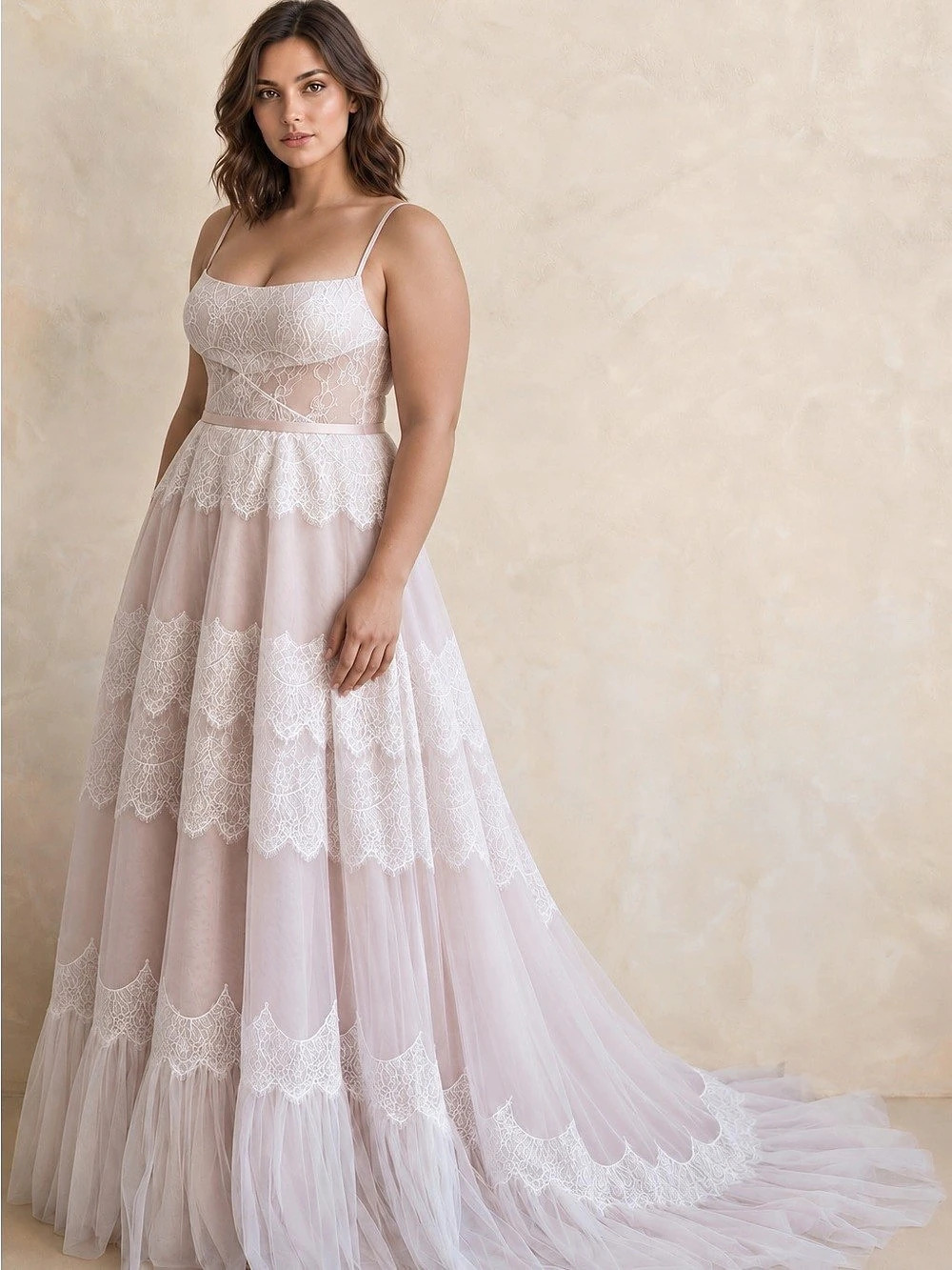 NWT Kissprom Ivory Lace Blush Tulle Corset Gown – Size 16